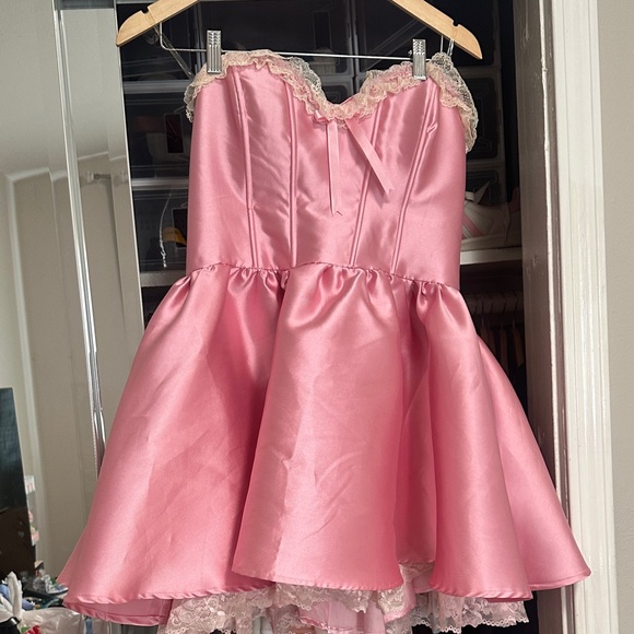 pink mini lace dress Love Me Pink Lace Long Sleeve Mini Dress - US 8